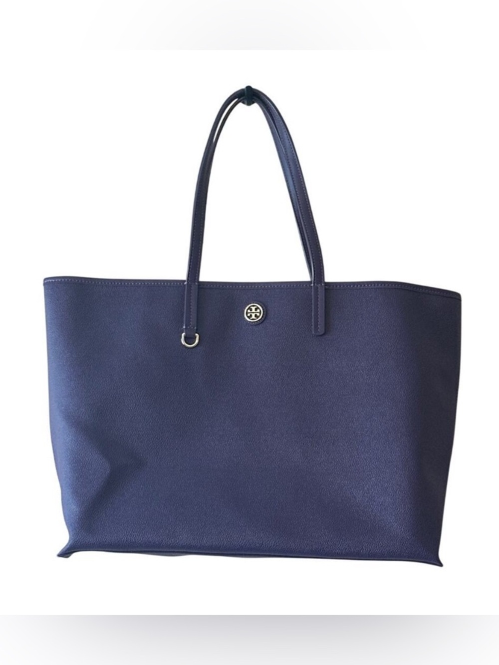Tory‎ Burch Purple Pebbled Leather Tote Bag Large Double T Logo Work Office